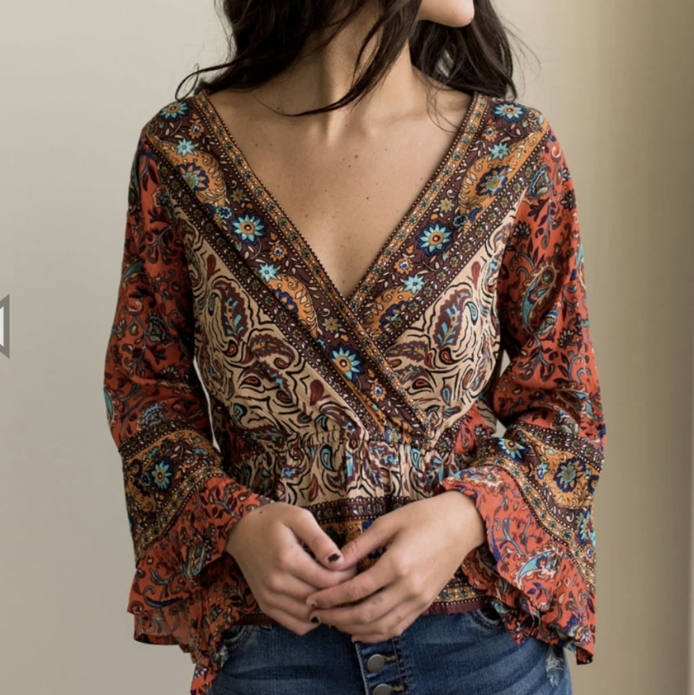 COPY - Free People gorgeous print surplice wrap top